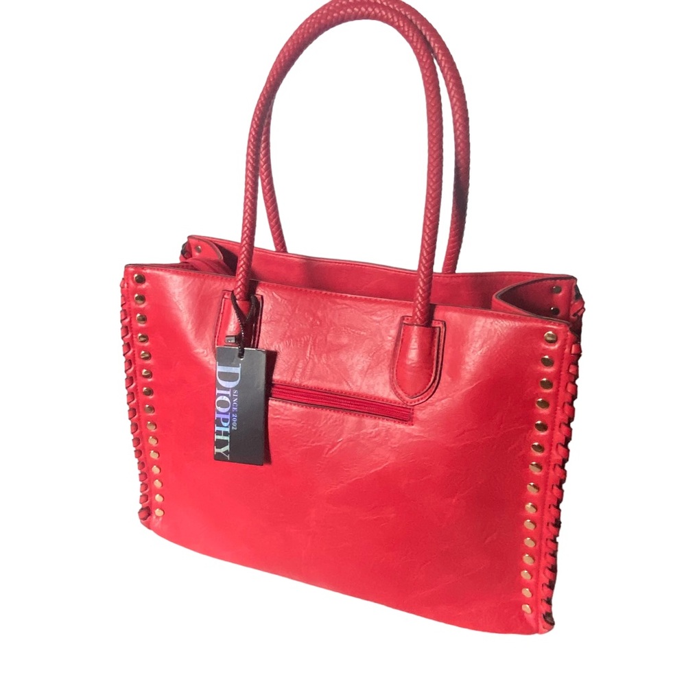 Diophy Vegan leather red  studded tote bag